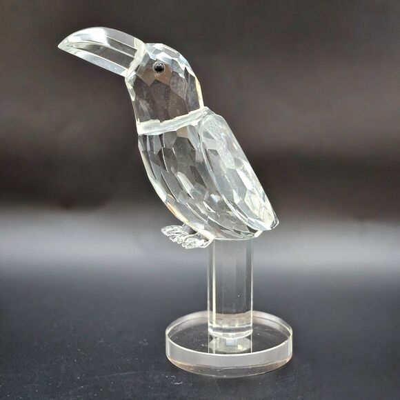 Crystal Clear Glass Bird Toucan Parrot Figurine Paperweight Facet Cuts Vintage - Picture 12 of 12